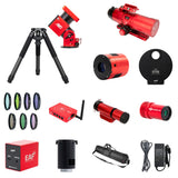 RedCat 51 Mono Astrophotography Kit with ZWO AM5N: everything included, from the RedCat 51 telescope and ASI2600MM Pro camera to the filter wheel, LRGB and SHO filters, AM5N mount with TC40 tripod, ASIAIR Plus, UniGuide 32, ASI220MM Mini, EAF, PE200 pier extension, tripod case and power adapter