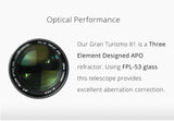 Like New William Optics Gran Turismo 81 WiFD f/5.9 Triplet APO with 6AIII 0.8x Reducer Flattener